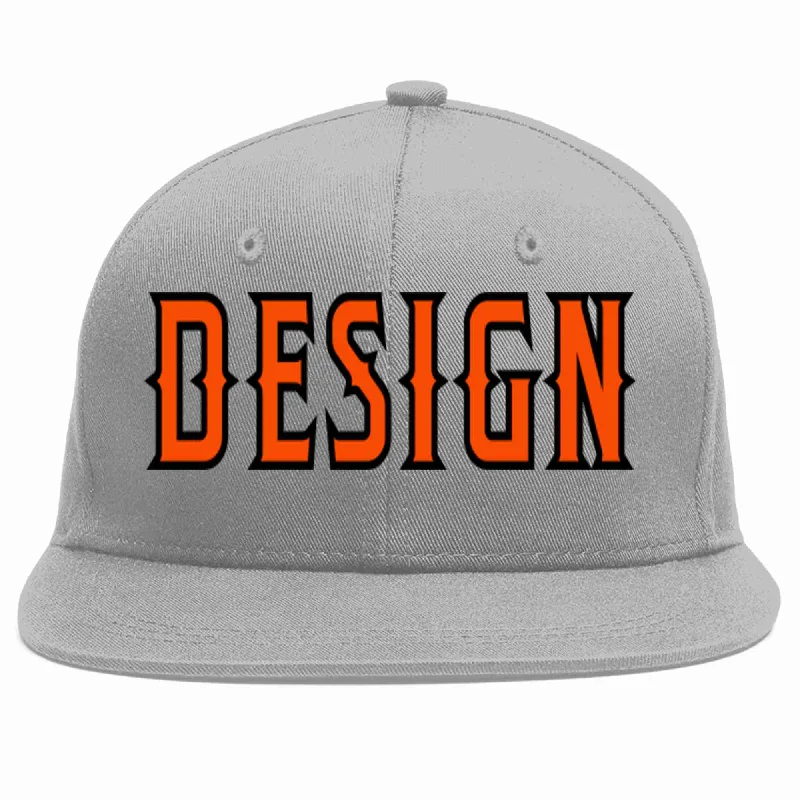 Baseball Cap For Official Team Apparel-Custom Gray Orange-Black Flat Eaves Sport Baseball Cap Design for Men/Women/Youth