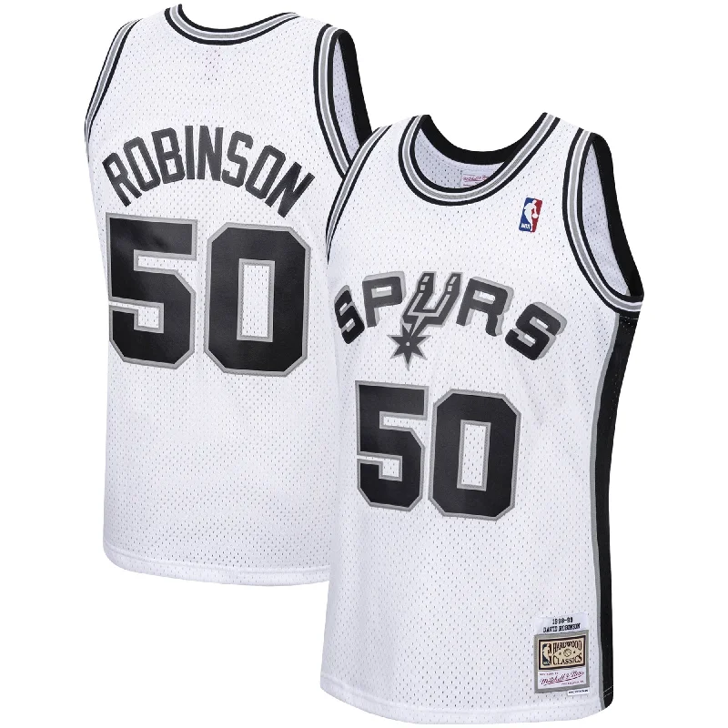 Basketball Jersey With Custom Embroidered Logos-David Robinson San Antonio Spurs 1998/99 Hardwood Classics Swingman Basketball Jersey - White