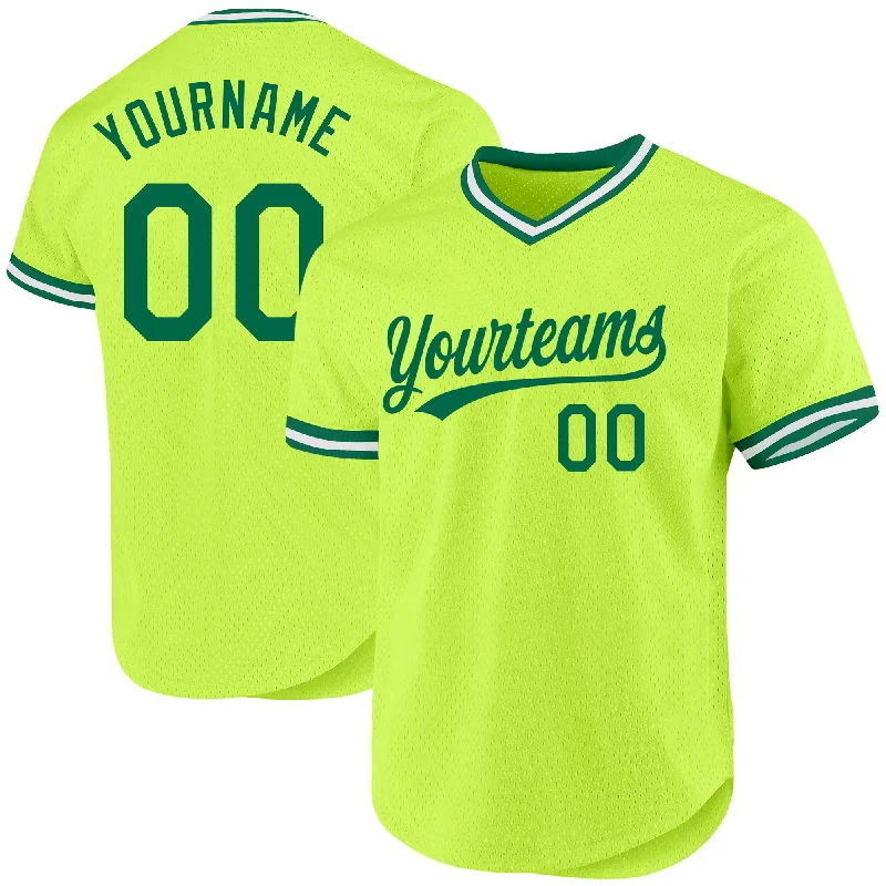 Baseball Jersey For Youth Teams-Custom Neon Green Kelly Green-White Authentic Throwback Baseball Jersey