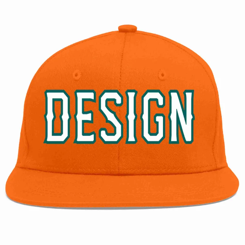 Baseball Cap For Event Merchandise-Custom Orange White-Aqua Flat Eaves Sport Baseball Cap Design for Men/Women/Youth