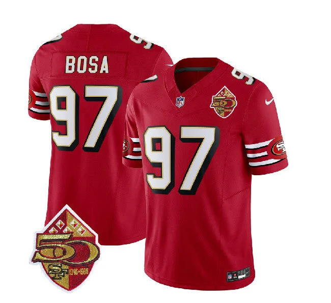 Football Jersey For Sale-Men's San Francisco 49ers #97 Nick Bosa Red 2023 F.U.S.E. 50th Patch Throwback Football Stitched Jersey