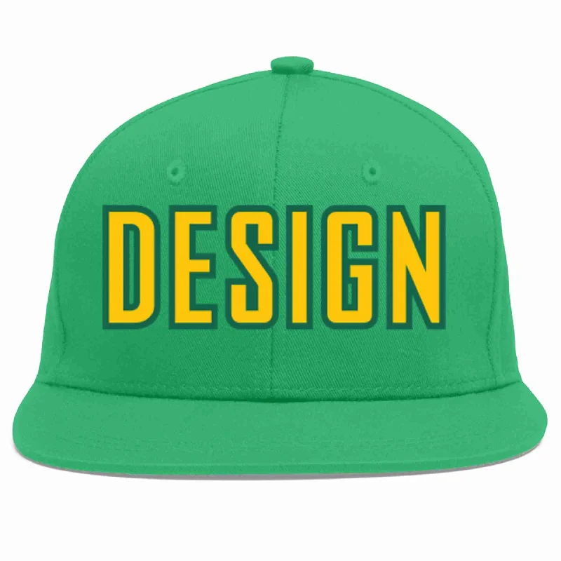 Baseball Cap For Player Recognition-Custom Teal Gold-Kelly Green Flat Eaves Sport Baseball Cap