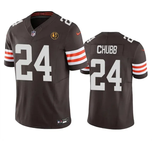 Football Jersey For Player And Team Apparel-Men's Cleveland Browns #24 Nick Chubb Brown 2023 F.U.S.E. With John Madden Patch Vapor Limited Football Stitched Jersey