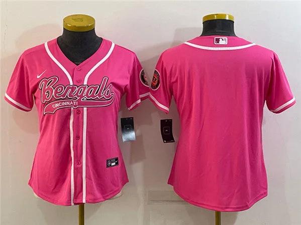 Baseball Jersey For Fan Apparel Customization-Women's Cincinnati Bengals Blank Pink With Patch Cool Base Stitched Baseball Jersey(Run Small)