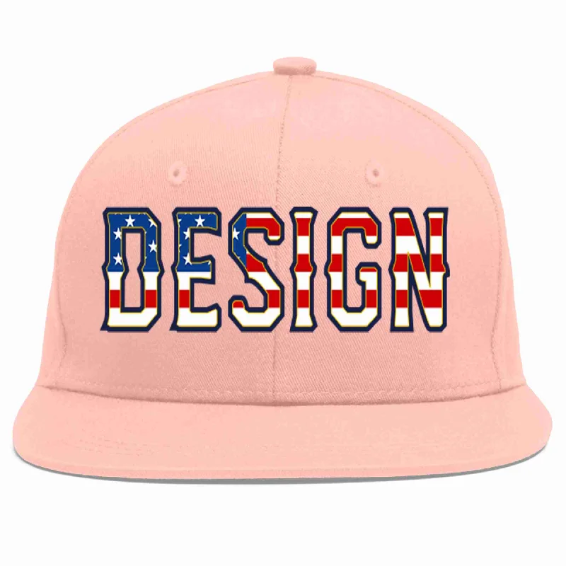 Baseball Cap With Personalized Logos-Custom Pink Vintage USA Flag-Gold Flat Eaves Sport Baseball Cap Design for Men/Women/Youth