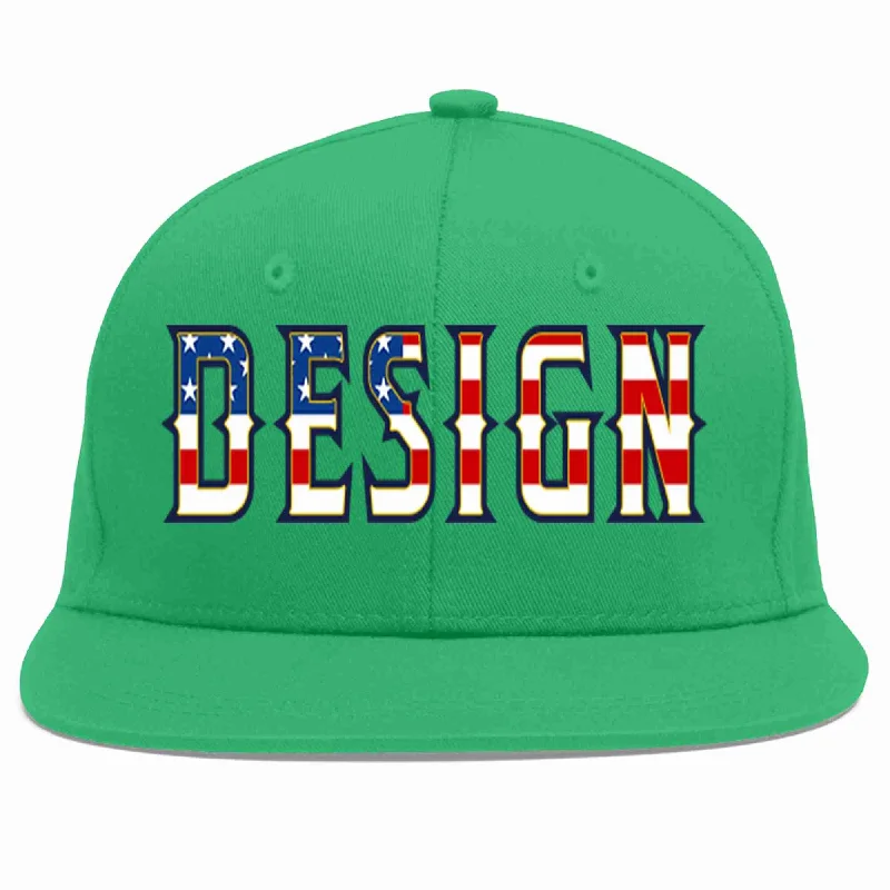 Baseball Cap For Baseball Game Days-Custom Teal Vintage USA Flag-Gold Flat Eaves Sport Baseball Cap