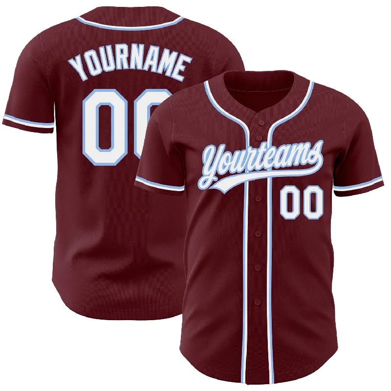 Baseball Jersey For Professional Fan Customization-Custom Burgundy White-Light Blue Authentic Baseball Jersey