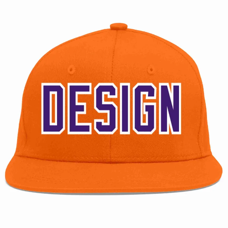 Baseball Cap For Tournament Merchandise-Custom Orange purple-White Flat Eaves Sport Baseball Cap Design for Men/Women/Youth