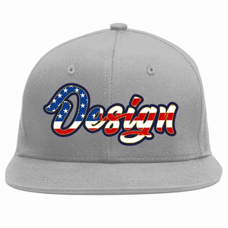 Baseball Cap With Custom Logo-Custom Gray Vintage USA Flag-Gold Flat Eaves Sport Baseball Cap Design for Men/Women/Youth