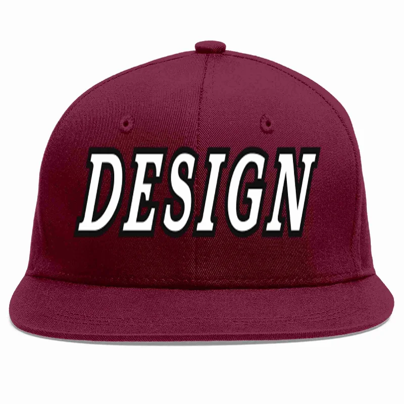 Baseball Cap For Outdoor Sports Events-Custom Crimson White-Black Flat Eaves Sport Baseball Cap Design for Men/Women/Youth