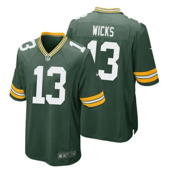 Football Jersey For Limited Edition Merchandise-Men's Green Bay Packers #13 Dontayvion Wicks Green Football Stitched Game Jersey