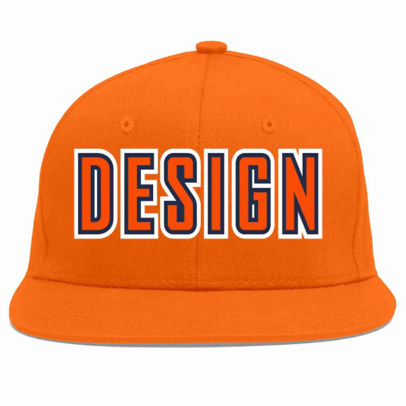 Baseball Cap For Family And Group Orders-Custom Orange Orange-Navy Flat Eaves Sport Baseball Cap Design for Men/Women/Youth