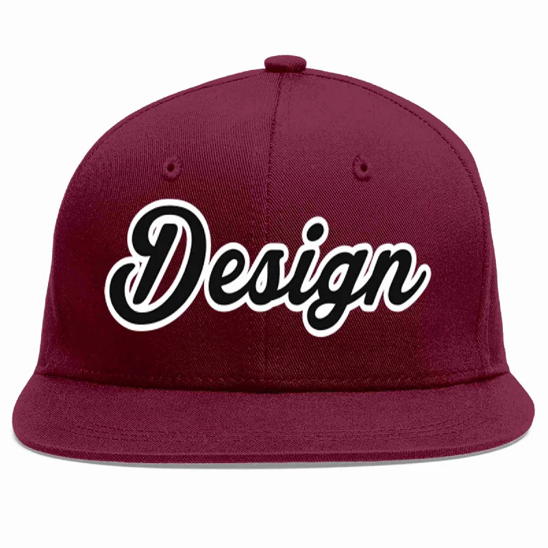 Baseball Cap With Unique Designs-Custom Crimson Black-White Flat Eaves Sport Baseball Cap Design for Men/Women/Youth