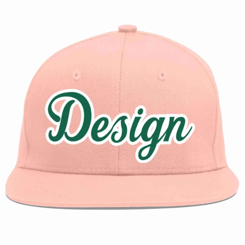 Baseball Cap For Baseball Fans-Custom Pink Kelly Green-White Flat Eaves Sport Baseball Cap Design for Men/Women/Youth