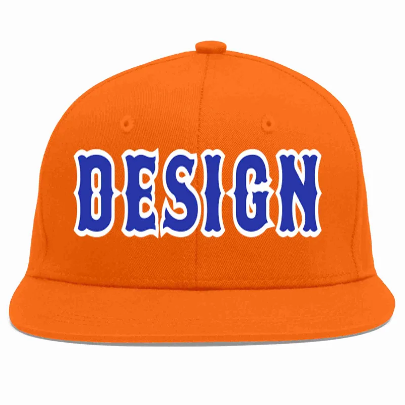 Baseball Cap For Sports Events-Custom Orange Royal-White Flat Eaves Sport Baseball Cap Design for Men/Women/Youth