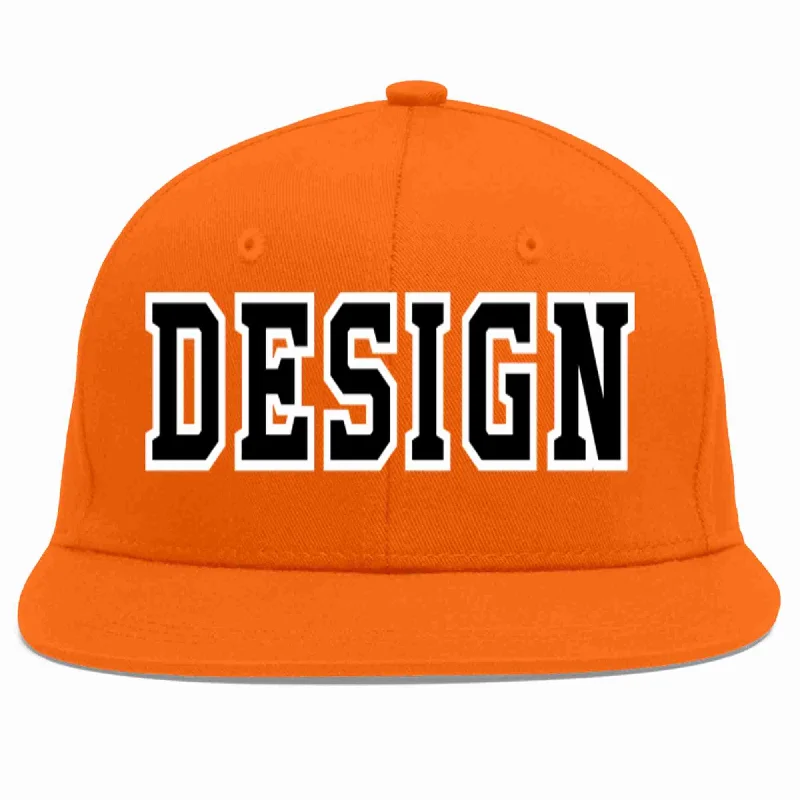 Baseball Cap For Limited Edition Merchandise-Custom Orange Black-White Flat Eaves Sport Baseball Cap Design for Men/Women/Youth