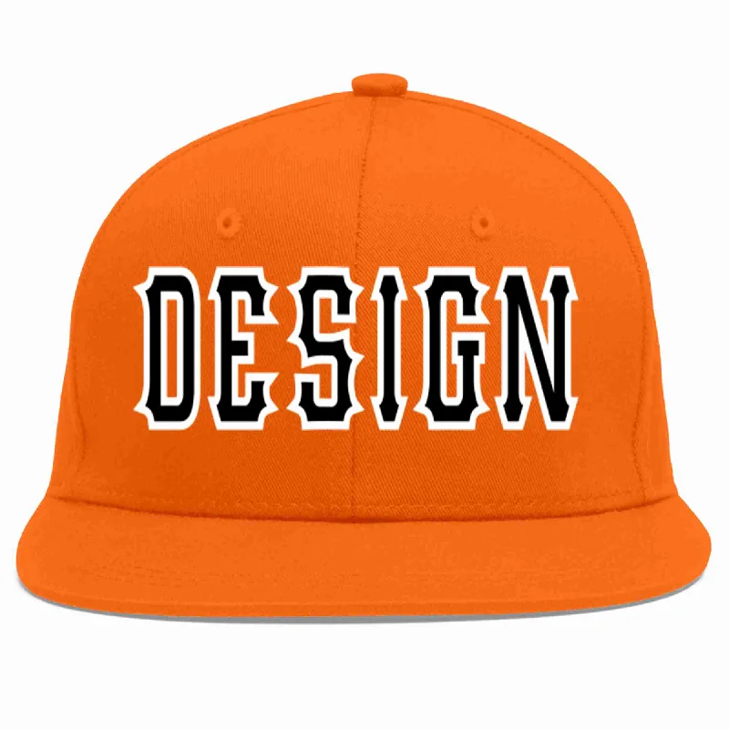 Baseball Cap For Team Supporters And Fans-Custom Orange Black-White Flat Eaves Sport Baseball Cap Design for Men/Women/Youth