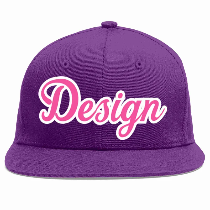 Baseball Cap For Softball And Baseball Events-Custom Purple Pink-White Flat Eaves Sport Baseball Cap Design for Men/Women/Youth