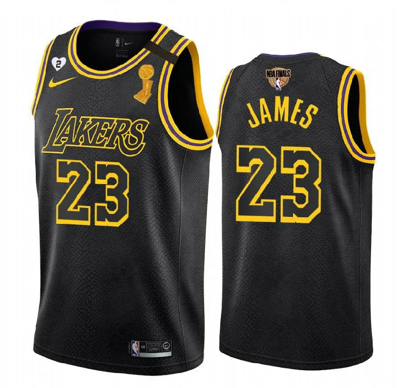 Basketball Jersey For College Fan Gear-Lakers 23 Lebron James Black Mamba 2 Heart Gigi Patch 2020 Finals Champions Swingman Basketball Jersey