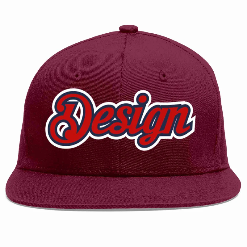 Baseball Cap For Game Day Team Gear-Custom Crimson Red-Navy Flat Eaves Sport Baseball Cap Design for Men/Women/Youth