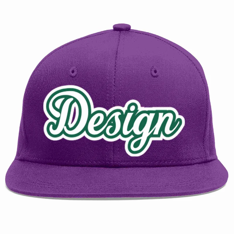 Baseball Cap With Custom Colors And Designs-Custom Purple White-Kelly Green Flat Eaves Sport Baseball Cap Design for Men/Women/Youth