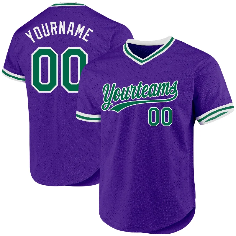 Baseball Jersey With Team Logo Embroidery-Custom Purple Kelly Green-White Authentic Throwback Baseball Jersey