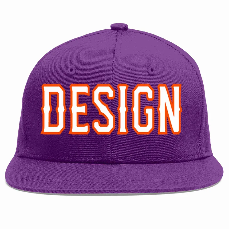 Baseball Cap For Special Occasions-Custom Purple White-Orange Flat Eaves Sport Baseball Cap Design for Men/Women/Youth