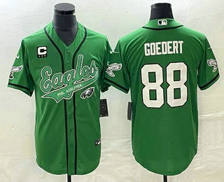 Baseball Jersey For Custom Team Orders And Gifts-Men's Philadelphia Eagles #88 Dallas Goedert Green C Patch Cool Base Stitched Baseball Jersey