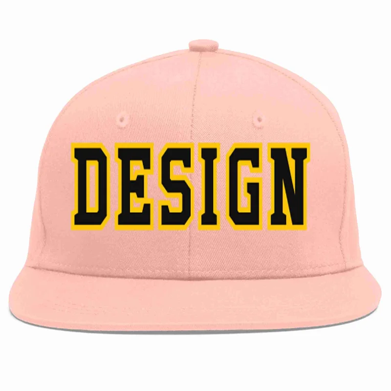 Baseball Cap For Custom Fan Merchandise-Custom Pink Black-Gold Flat Eaves Sport Baseball Cap Design for Men/Women/Youth