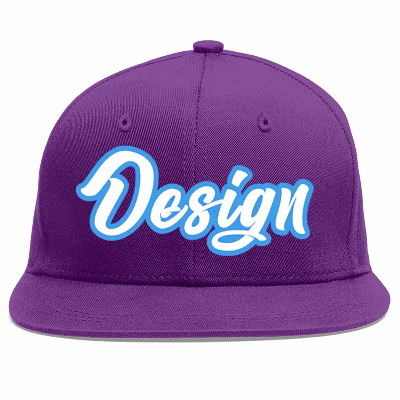 Baseball Cap For High-Quality Customization-Custom Purple White-Powder Blue Flat Eaves Sport Baseball Cap Design for Men/Women/Youth