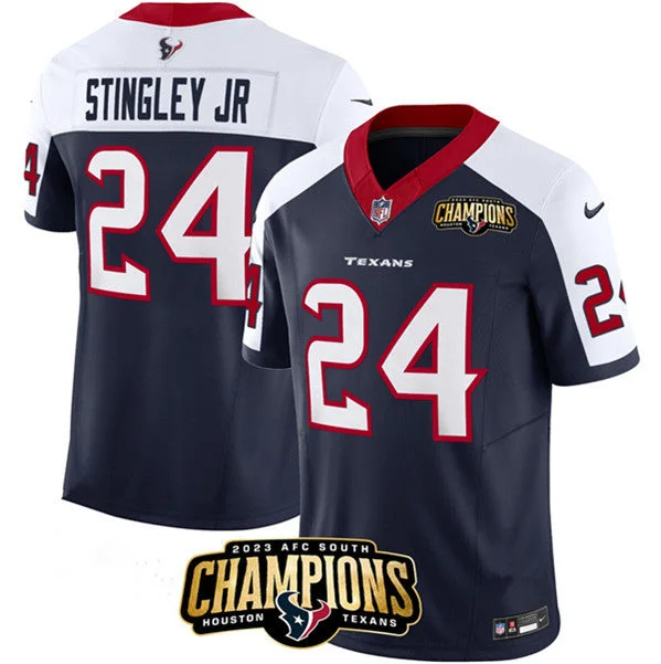 Football Jersey For Kids-Men's Houston Texans #24 Derek Stingley Jr. Navy/White 2023 F.U.S.E. With AFC South Champions Patch And Team Logo Patch Limited Football Stitched Jersey