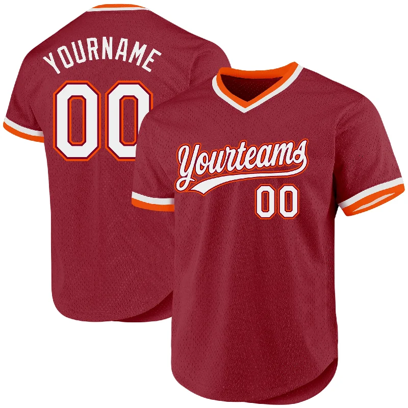 Baseball Jersey For Personalized Fan Gear-Custom Maroon White-Orange Authentic Throwback Baseball Jersey