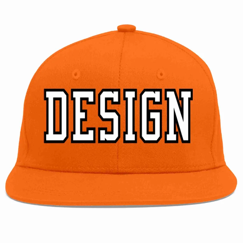 Baseball Cap For Player Recognition-Custom Orange White-Black Flat Eaves Sport Baseball Cap Design for Men/Women/Youth