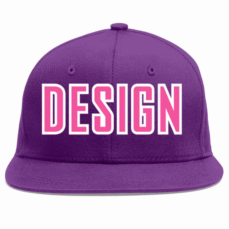 Baseball Cap For Kids-Custom Purple Pink-White Flat Eaves Sport Baseball Cap Design for Men/Women/Youth