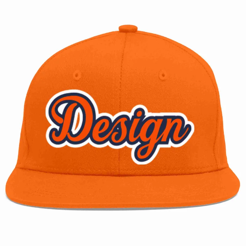 Baseball Cap For Player Recognition-Custom Orange Orange-Navy Flat Eaves Sport Baseball Cap Design for Men/Women/Youth