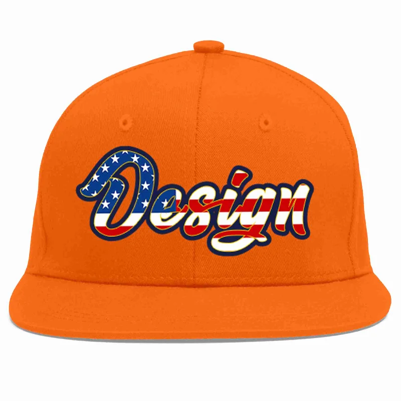 Baseball Cap With Adjustable Back Strap-Custom Orange Vintage USA Flag-Gold Flat Eaves Sport Baseball Cap Design for Men/Women/Youth