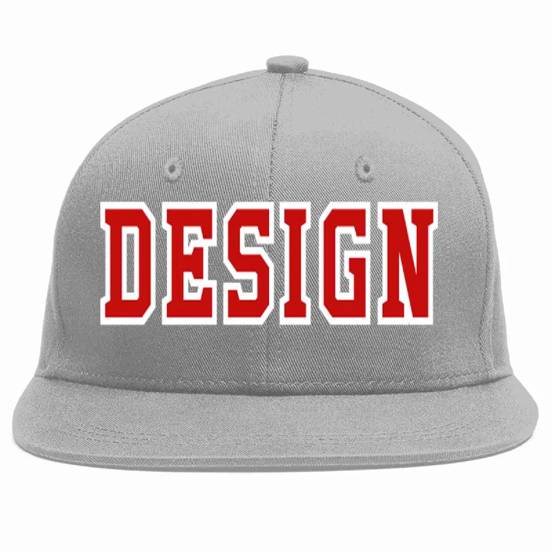 Baseball Cap For Special Event Orders-Custom Gray Red-White Flat Eaves Sport Baseball Cap Design for Men/Women/Youth