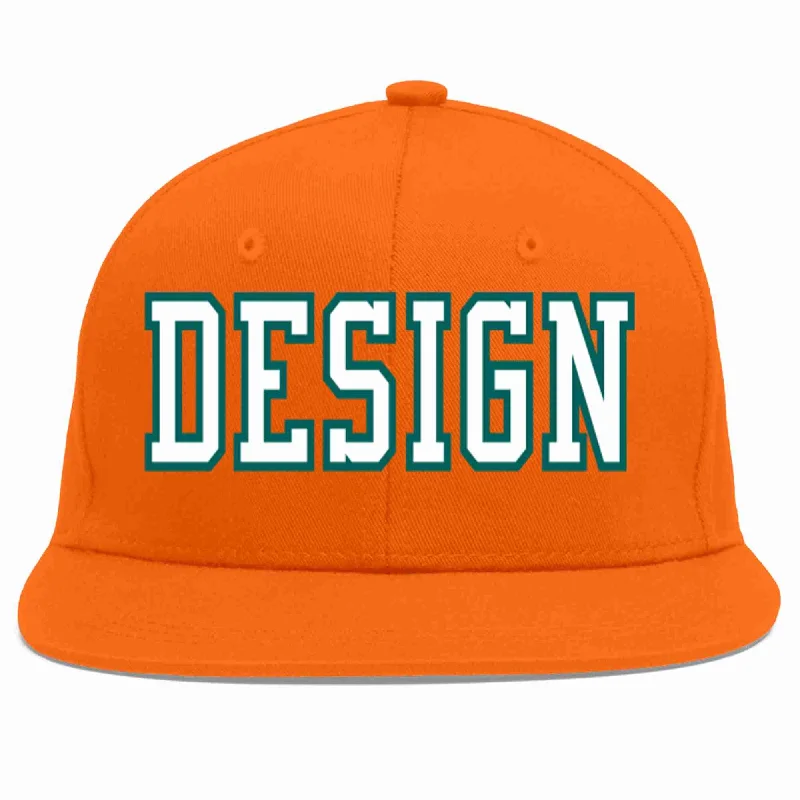 Baseball Cap With Custom Patch Designs-Custom Orange White-Aqua Flat Eaves Sport Baseball Cap Design for Men/Women/Youth