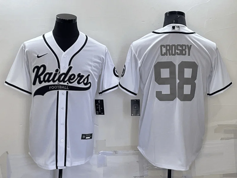 Baseball Jersey For High-Quality Custom Orders-Men's Las Vegas Raiders #98 Maxx Crosby White Grey Stitched Cool Base Baseball Jersey