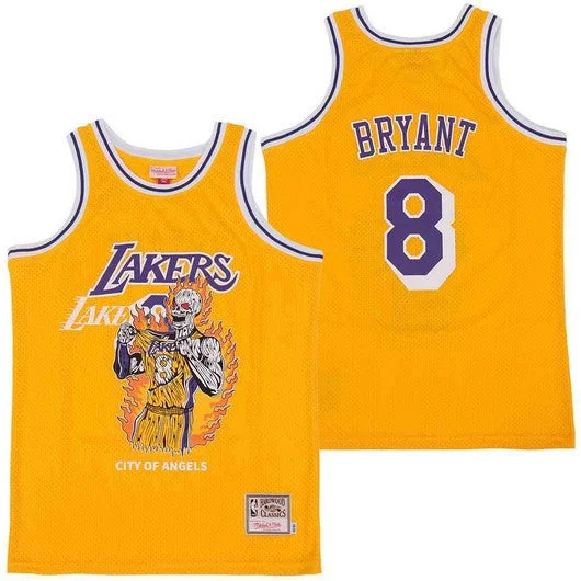 Basketball Jersey With Custom Text-Lakers 8 Kobe Bryant Yellow Hardwood Classics Skull Edition Basketball Jersey