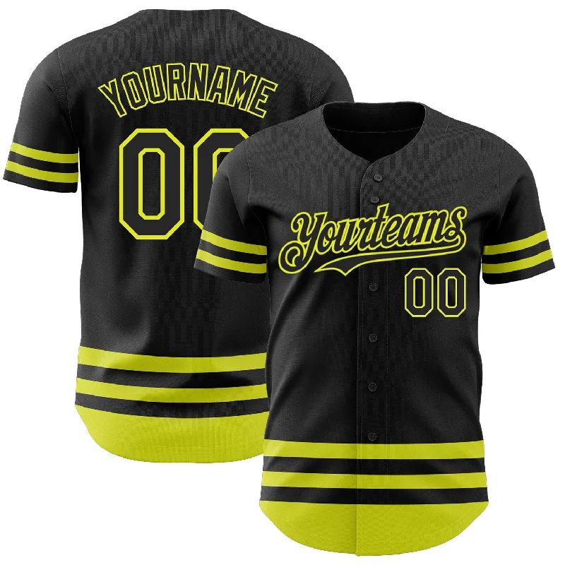 Baseball Jersey For Personalized High School Gear-Custom Black Neon Yellow Line Authentic Baseball Jersey