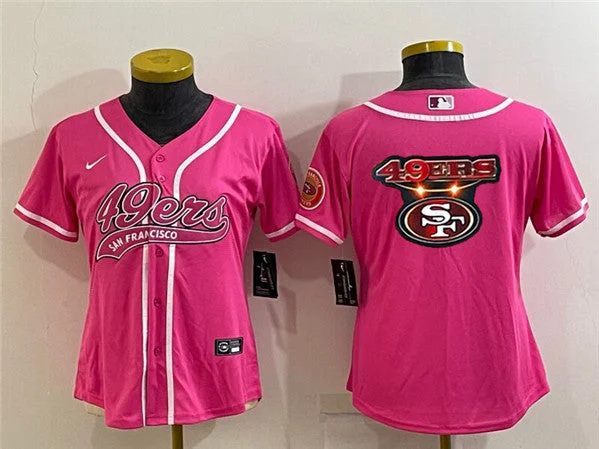 Personalized Baseball Jersey-Women's San Francisco 49ers Pink Team Big Logo With Patch Cool Base Stitched Baseball Jersey(Run Small)