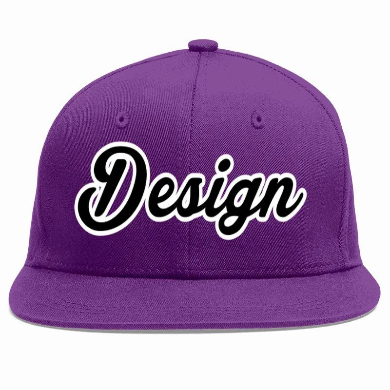 Baseball Cap For Professional Player Gear-Custom Purple Black-White Flat Eaves Sport Baseball Cap Design for Men/Women/Youth