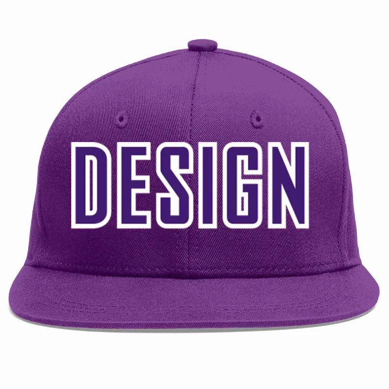 Baseball Cap With Custom Team Graphics-Custom Purple purple-White Flat Eaves Sport Baseball Cap Design for Men/Women/Youth