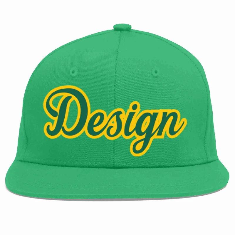 Baseball Cap For Personalized Event Apparel-Custom Teal Kelly Green-Gold Flat Eaves Sport Baseball Cap