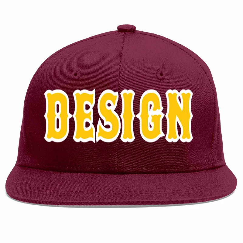 Baseball Cap For Fan Club Merchandise-Custom Crimson Gold-White Flat Eaves Sport Baseball Cap Design for Men/Women/Youth