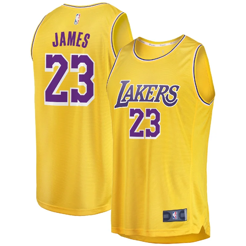 Basketball Jersey For High School Fan Merchandise-Lebron James Los Angeles Lakers Branded 2019/20 Fast Break Basketball Jersey Gold - Icon Edition