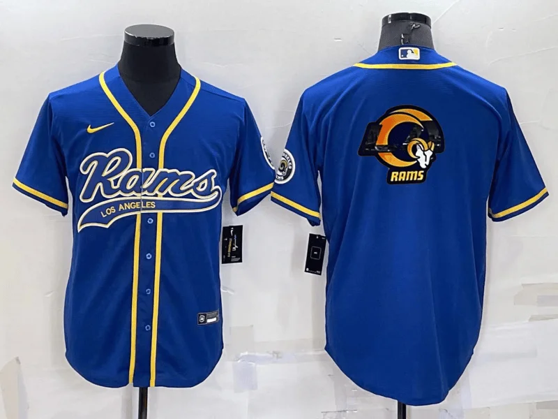 Baseball Jersey For Official Sports Events-Men's Los Angeles Rams Blue Team Big Logo With Patch Cool Base Stitched Baseball Jersey