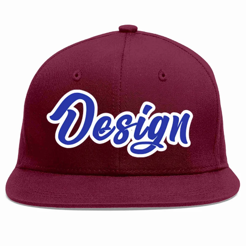 Baseball Cap For Sale-Custom Crimson Royal-White Flat Eaves Sport Baseball Cap Design for Men/Women/Youth