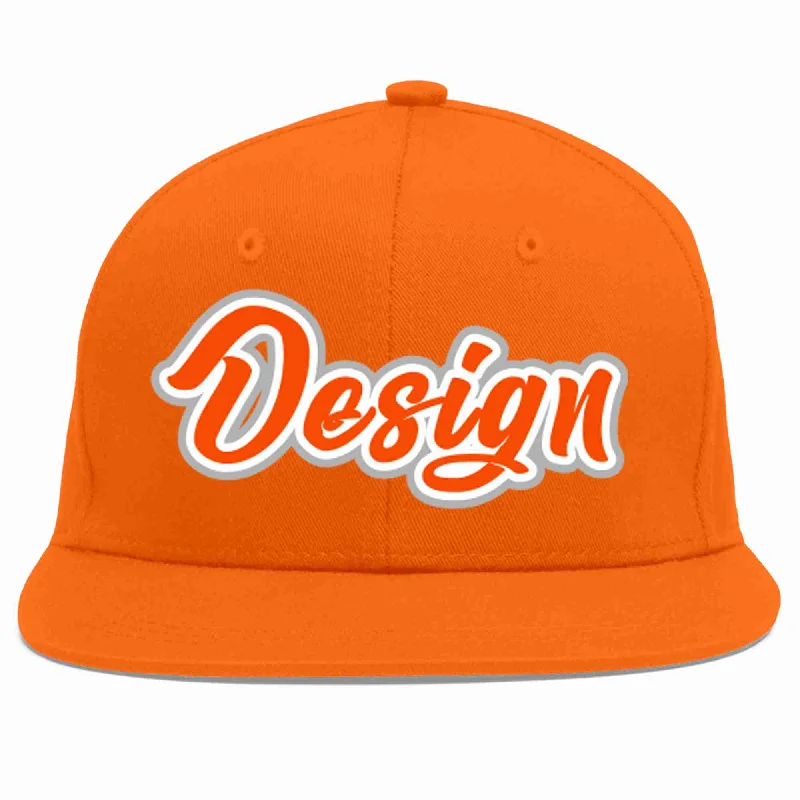 Baseball Cap For Softball And Baseball Teams-Custom Orange Orange-White Flat Eaves Sport Baseball Cap Design for Men/Women/Youth